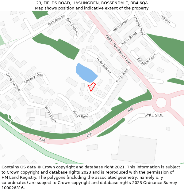 23, FIELDS ROAD, HASLINGDEN, ROSSENDALE, BB4 6QA: Location map and indicative extent of plot