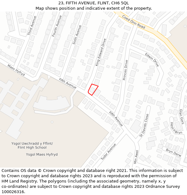 23, FIFTH AVENUE, FLINT, CH6 5QL: Location map and indicative extent of plot