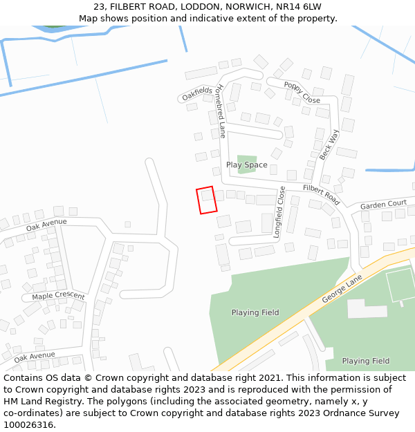 23, FILBERT ROAD, LODDON, NORWICH, NR14 6LW: Location map and indicative extent of plot