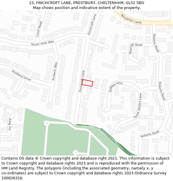 23, FINCHCROFT LANE, PRESTBURY, CHELTENHAM, GL52 5BD: Location map and indicative extent of plot