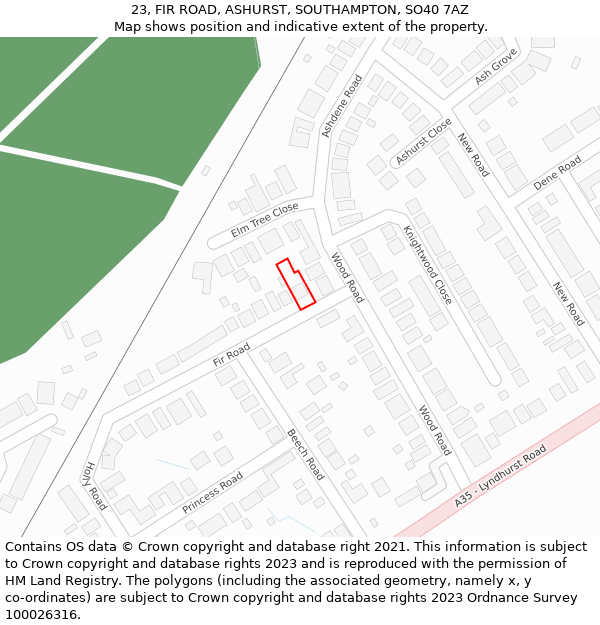 23, FIR ROAD, ASHURST, SOUTHAMPTON, SO40 7AZ: Location map and indicative extent of plot