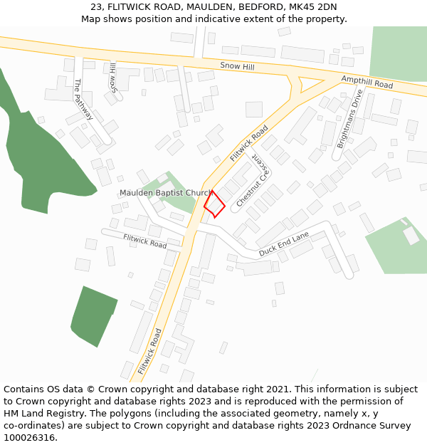 23, FLITWICK ROAD, MAULDEN, BEDFORD, MK45 2DN: Location map and indicative extent of plot