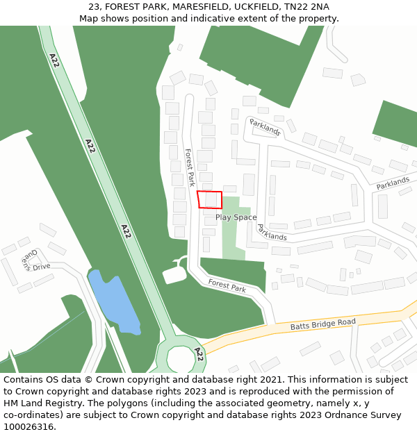 23, FOREST PARK, MARESFIELD, UCKFIELD, TN22 2NA: Location map and indicative extent of plot