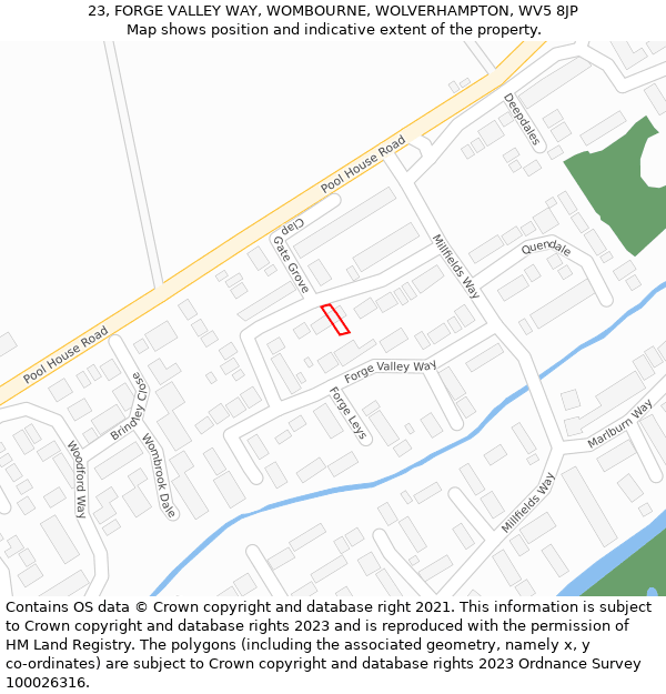 23, FORGE VALLEY WAY, WOMBOURNE, WOLVERHAMPTON, WV5 8JP: Location map and indicative extent of plot