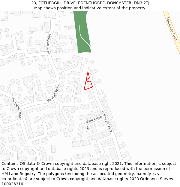 23, FOTHERGILL DRIVE, EDENTHORPE, DONCASTER, DN3 2TJ: Location map and indicative extent of plot