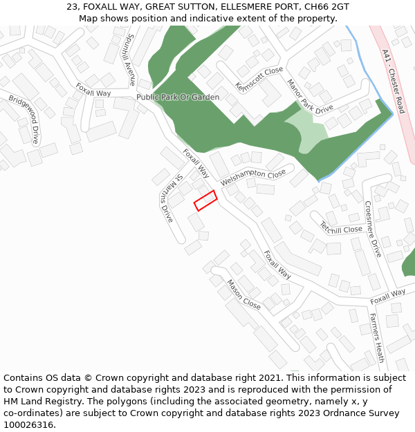 23, FOXALL WAY, GREAT SUTTON, ELLESMERE PORT, CH66 2GT: Location map and indicative extent of plot