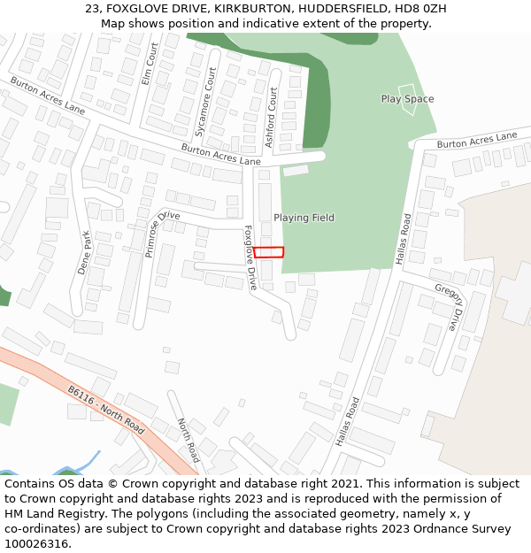 23, FOXGLOVE DRIVE, KIRKBURTON, HUDDERSFIELD, HD8 0ZH: Location map and indicative extent of plot