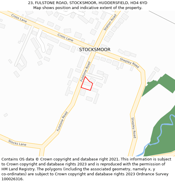23, FULSTONE ROAD, STOCKSMOOR, HUDDERSFIELD, HD4 6YD: Location map and indicative extent of plot