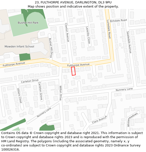 23, FULTHORPE AVENUE, DARLINGTON, DL3 9PU: Location map and indicative extent of plot