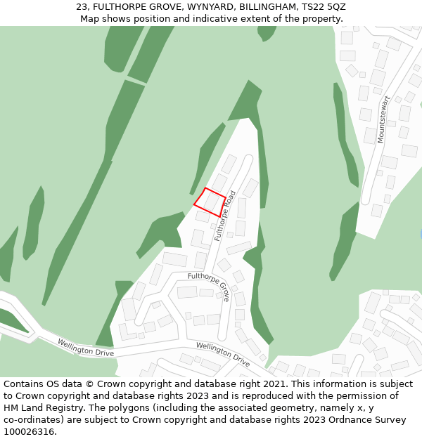 23, FULTHORPE GROVE, WYNYARD, BILLINGHAM, TS22 5QZ: Location map and indicative extent of plot