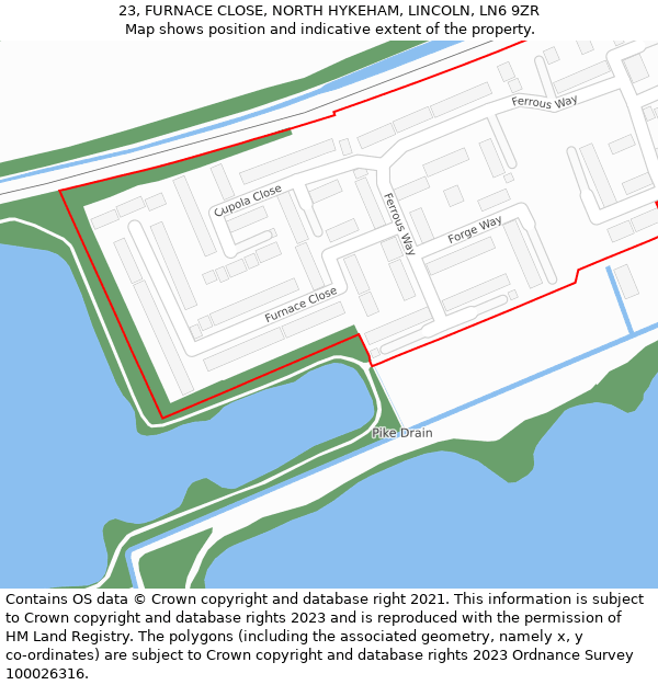 23, FURNACE CLOSE, NORTH HYKEHAM, LINCOLN, LN6 9ZR: Location map and indicative extent of plot