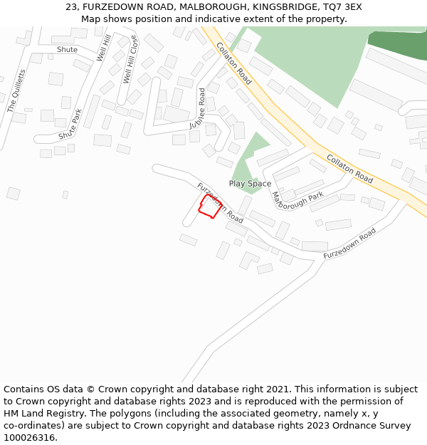 23, FURZEDOWN ROAD, MALBOROUGH, KINGSBRIDGE, TQ7 3EX: Location map and indicative extent of plot