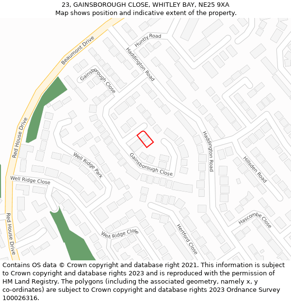 23, GAINSBOROUGH CLOSE, WHITLEY BAY, NE25 9XA: Location map and indicative extent of plot