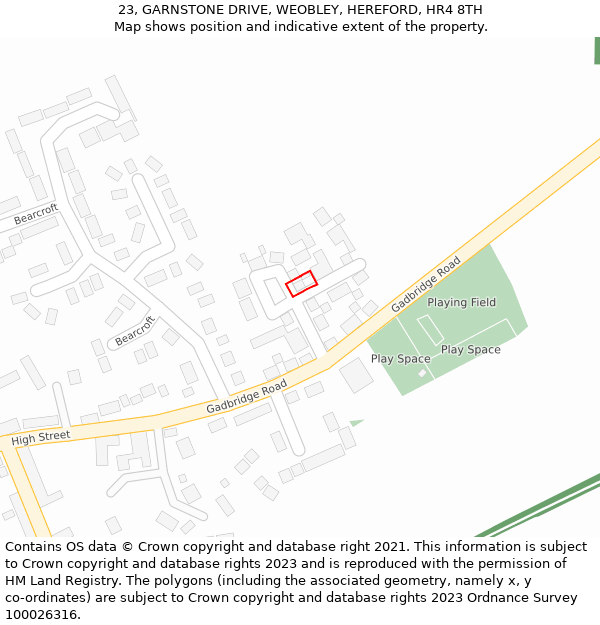 23, GARNSTONE DRIVE, WEOBLEY, HEREFORD, HR4 8TH: Location map and indicative extent of plot