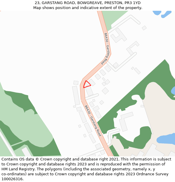 23, GARSTANG ROAD, BOWGREAVE, PRESTON, PR3 1YD: Location map and indicative extent of plot
