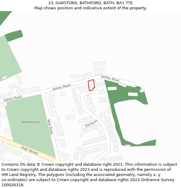 23, GARSTONS, BATHFORD, BATH, BA1 7TE: Location map and indicative extent of plot