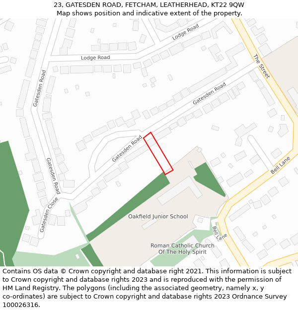 23, GATESDEN ROAD, FETCHAM, LEATHERHEAD, KT22 9QW: Location map and indicative extent of plot