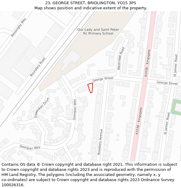 23, GEORGE STREET, BRIDLINGTON, YO15 3PS: Location map and indicative extent of plot