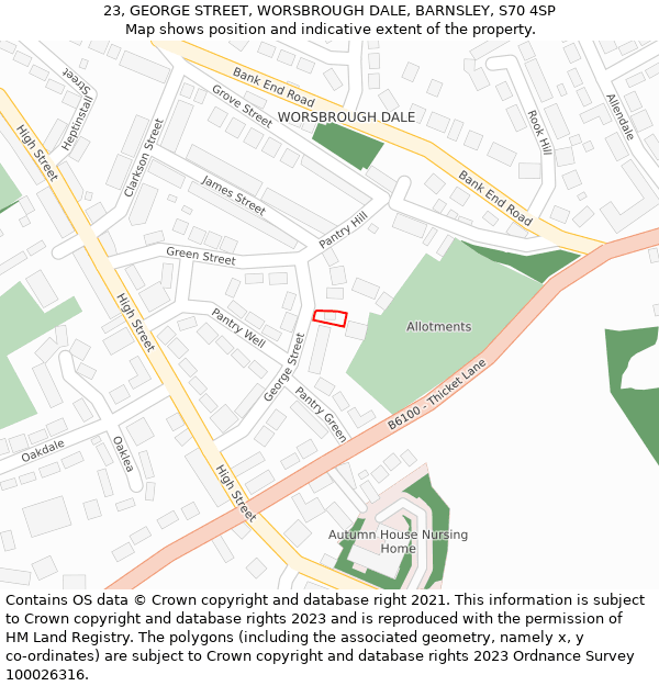 23, GEORGE STREET, WORSBROUGH DALE, BARNSLEY, S70 4SP: Location map and indicative extent of plot