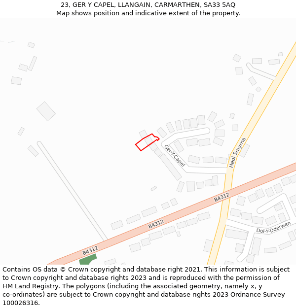 23, GER Y CAPEL, LLANGAIN, CARMARTHEN, SA33 5AQ: Location map and indicative extent of plot