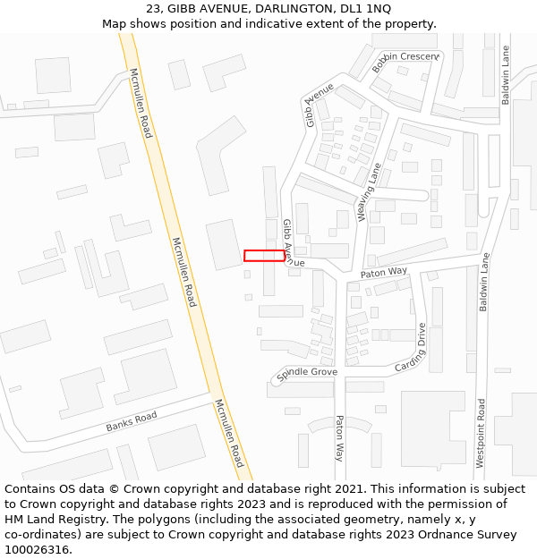 23, GIBB AVENUE, DARLINGTON, DL1 1NQ: Location map and indicative extent of plot