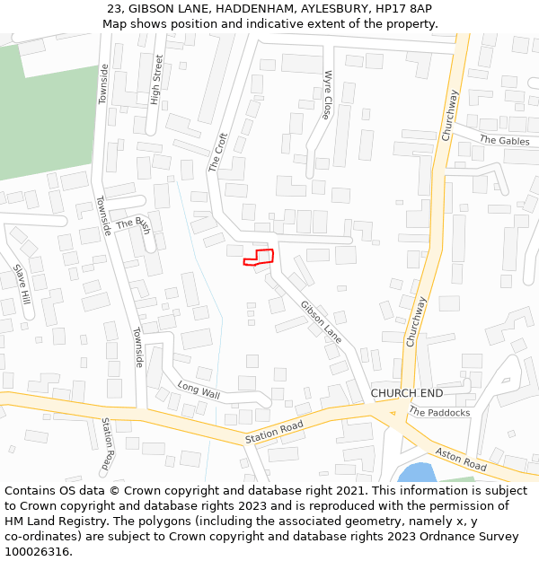 23, GIBSON LANE, HADDENHAM, AYLESBURY, HP17 8AP: Location map and indicative extent of plot