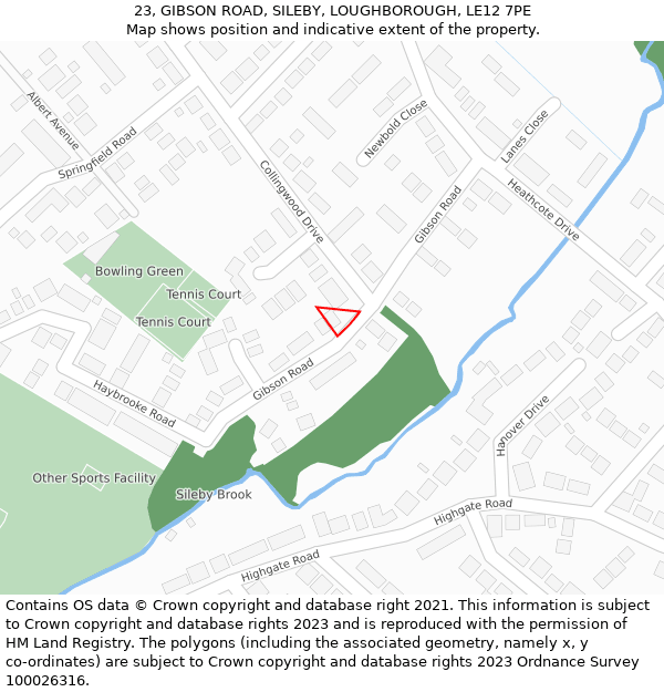 23, GIBSON ROAD, SILEBY, LOUGHBOROUGH, LE12 7PE: Location map and indicative extent of plot