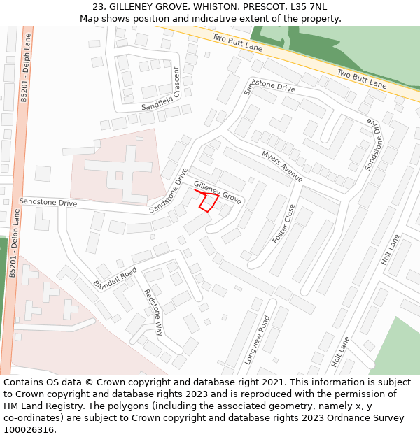 23, GILLENEY GROVE, WHISTON, PRESCOT, L35 7NL: Location map and indicative extent of plot