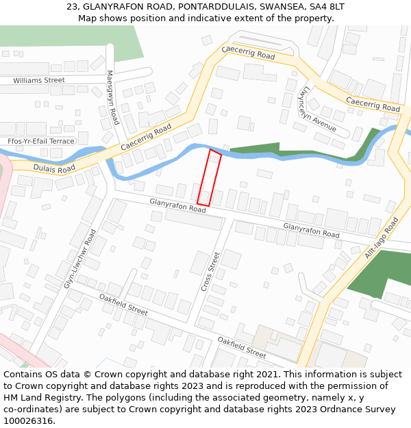 23, GLANYRAFON ROAD, PONTARDDULAIS, SWANSEA, SA4 8LT: Location map and indicative extent of plot