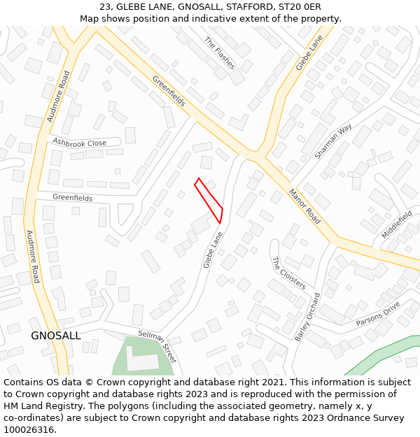 23, GLEBE LANE, GNOSALL, STAFFORD, ST20 0ER: Location map and indicative extent of plot