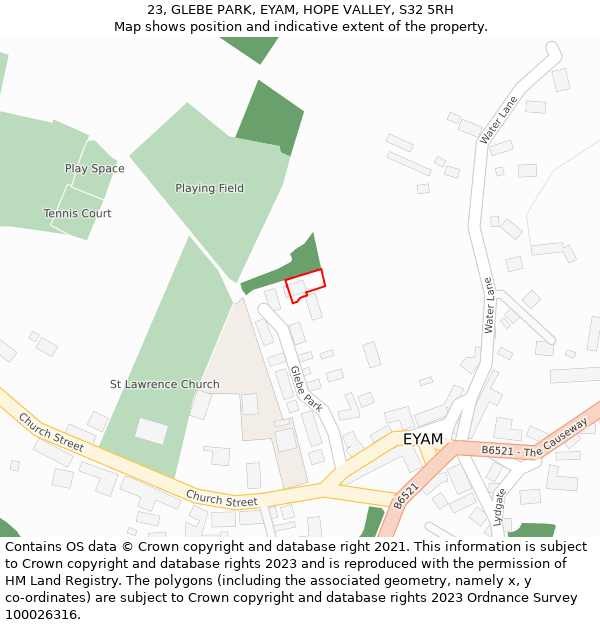 23, GLEBE PARK, EYAM, HOPE VALLEY, S32 5RH: Location map and indicative extent of plot