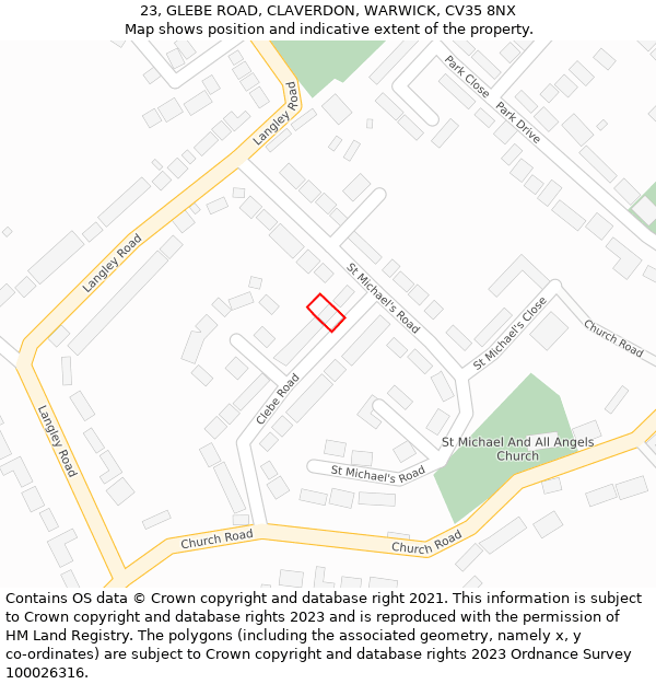 23, GLEBE ROAD, CLAVERDON, WARWICK, CV35 8NX: Location map and indicative extent of plot