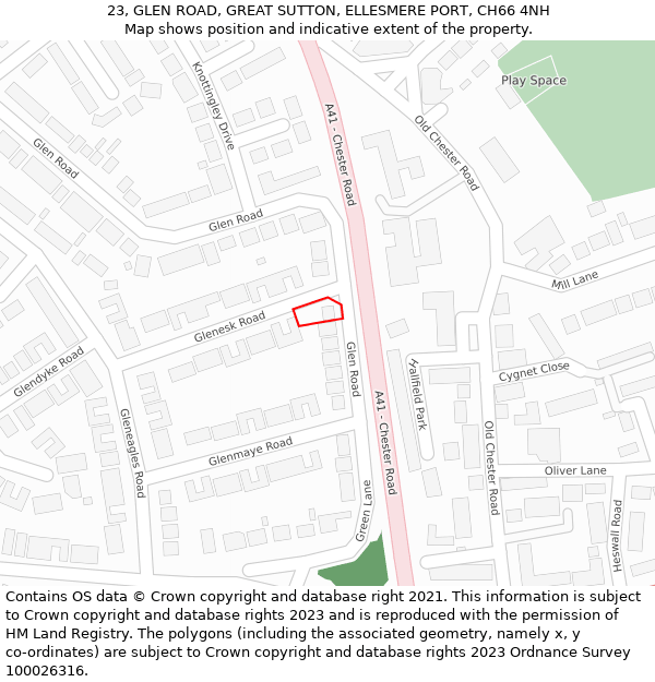 23, GLEN ROAD, GREAT SUTTON, ELLESMERE PORT, CH66 4NH: Location map and indicative extent of plot