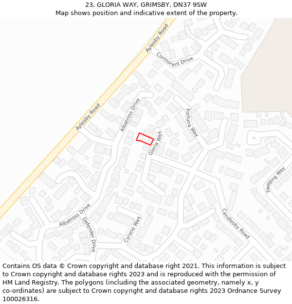 23, GLORIA WAY, GRIMSBY, DN37 9SW: Location map and indicative extent of plot