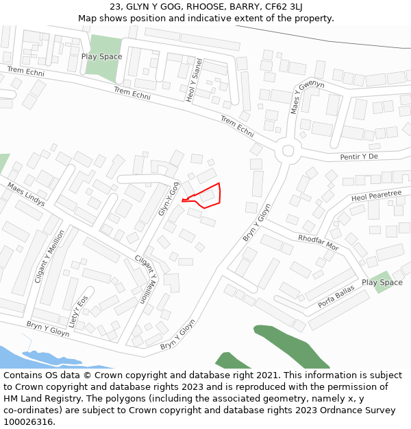 23, GLYN Y GOG, RHOOSE, BARRY, CF62 3LJ: Location map and indicative extent of plot