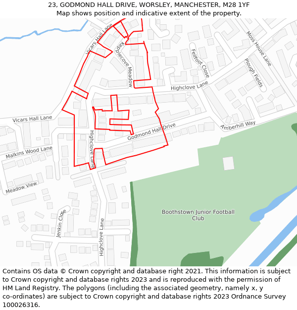 23, GODMOND HALL DRIVE, WORSLEY, MANCHESTER, M28 1YF: Location map and indicative extent of plot