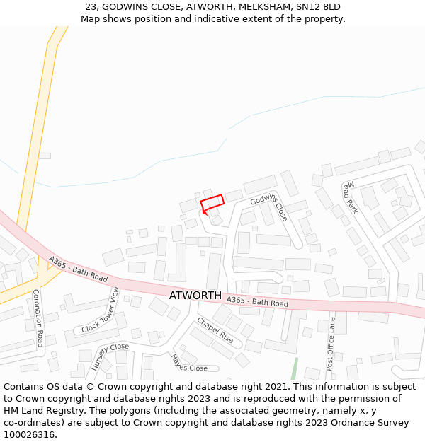 23, GODWINS CLOSE, ATWORTH, MELKSHAM, SN12 8LD: Location map and indicative extent of plot