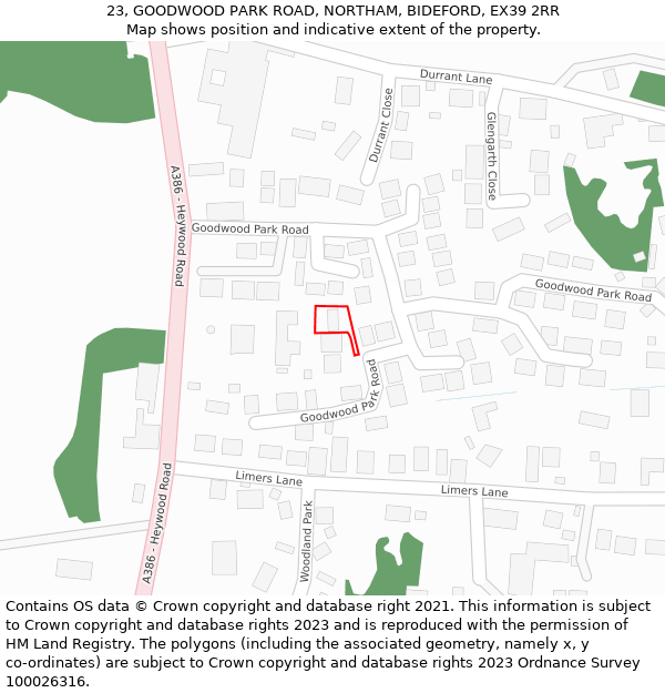 23, GOODWOOD PARK ROAD, NORTHAM, BIDEFORD, EX39 2RR: Location map and indicative extent of plot