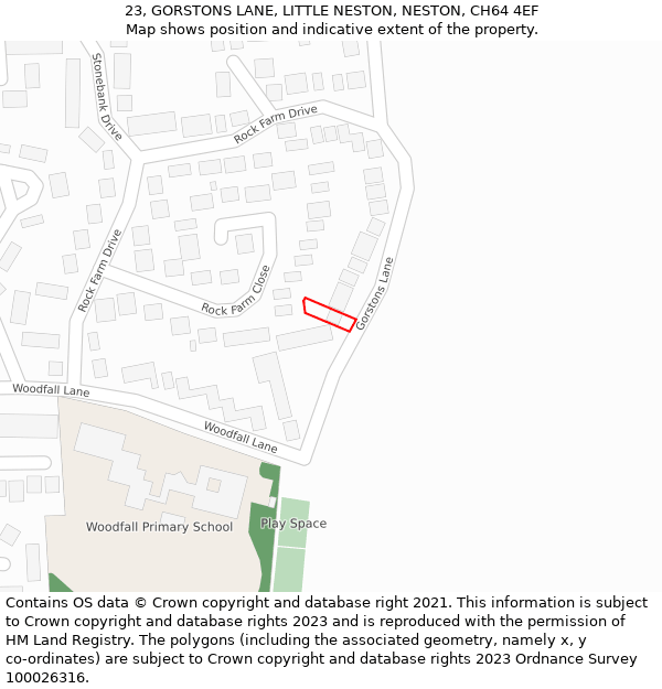 23, GORSTONS LANE, LITTLE NESTON, NESTON, CH64 4EF: Location map and indicative extent of plot