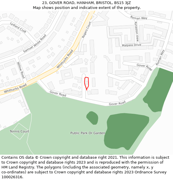 23, GOVER ROAD, HANHAM, BRISTOL, BS15 3JZ: Location map and indicative extent of plot