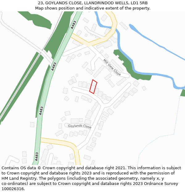 23, GOYLANDS CLOSE, LLANDRINDOD WELLS, LD1 5RB: Location map and indicative extent of plot