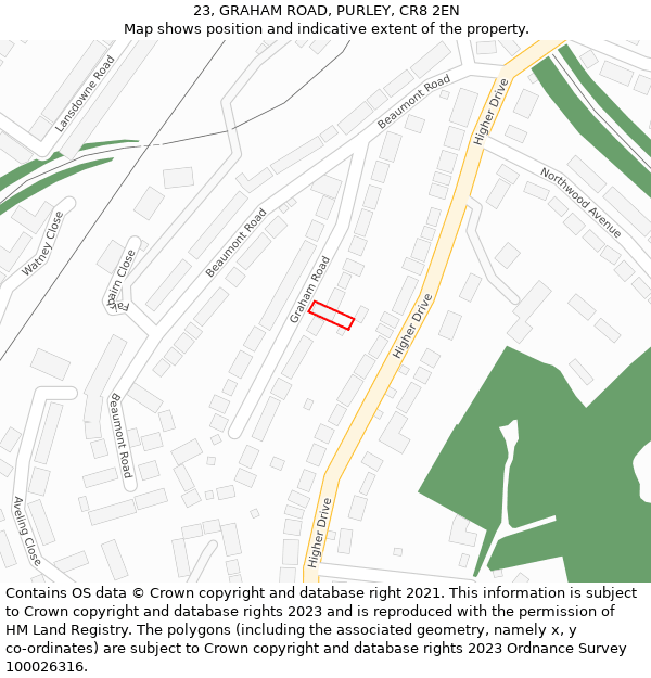 23, GRAHAM ROAD, PURLEY, CR8 2EN: Location map and indicative extent of plot