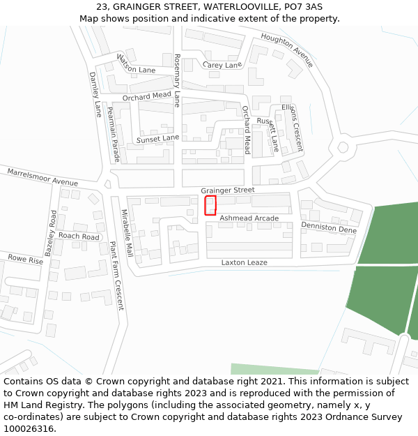 23, GRAINGER STREET, WATERLOOVILLE, PO7 3AS: Location map and indicative extent of plot