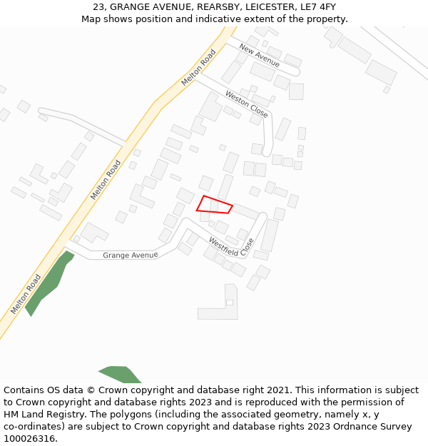 23, GRANGE AVENUE, REARSBY, LEICESTER, LE7 4FY: Location map and indicative extent of plot