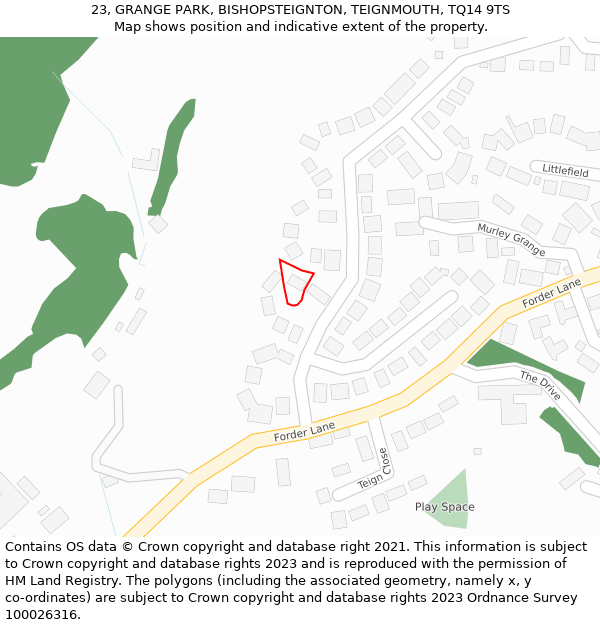 23, GRANGE PARK, BISHOPSTEIGNTON, TEIGNMOUTH, TQ14 9TS: Location map and indicative extent of plot