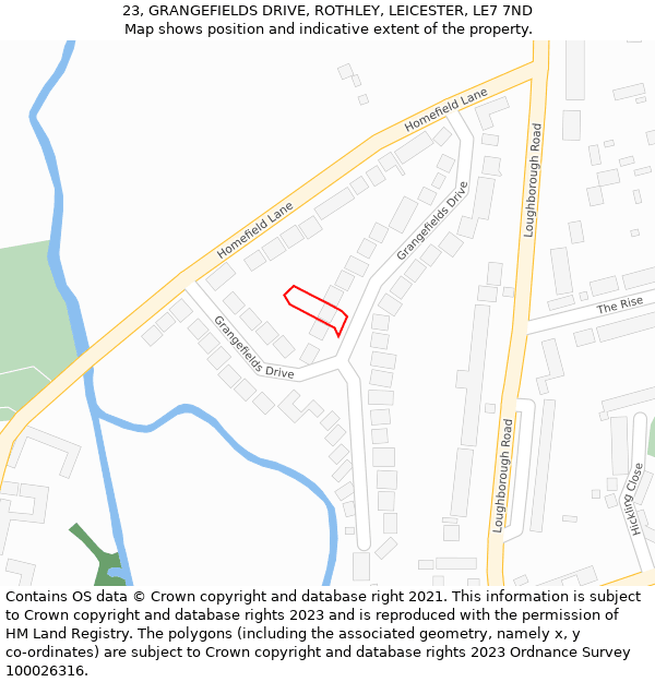 23, GRANGEFIELDS DRIVE, ROTHLEY, LEICESTER, LE7 7ND: Location map and indicative extent of plot