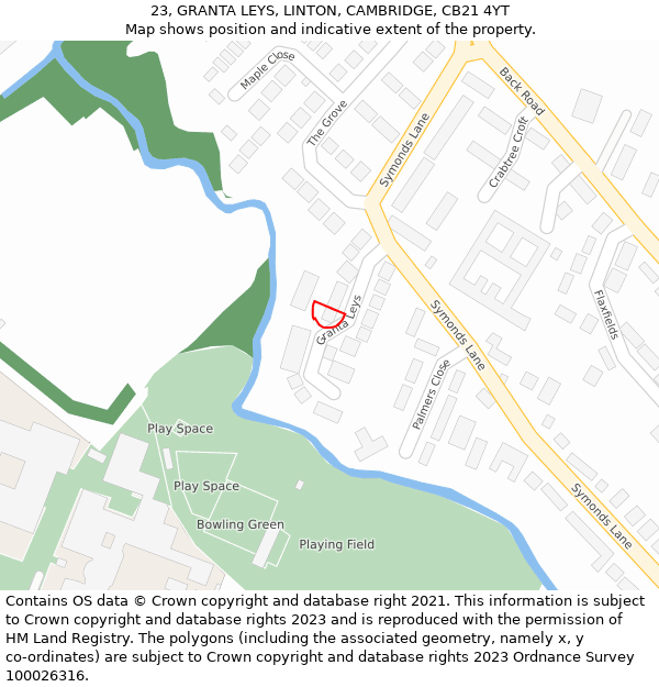 23, GRANTA LEYS, LINTON, CAMBRIDGE, CB21 4YT: Location map and indicative extent of plot