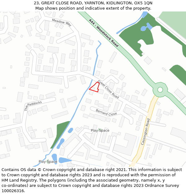 23, GREAT CLOSE ROAD, YARNTON, KIDLINGTON, OX5 1QN: Location map and indicative extent of plot