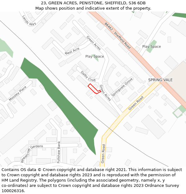 23, GREEN ACRES, PENISTONE, SHEFFIELD, S36 6DB: Location map and indicative extent of plot