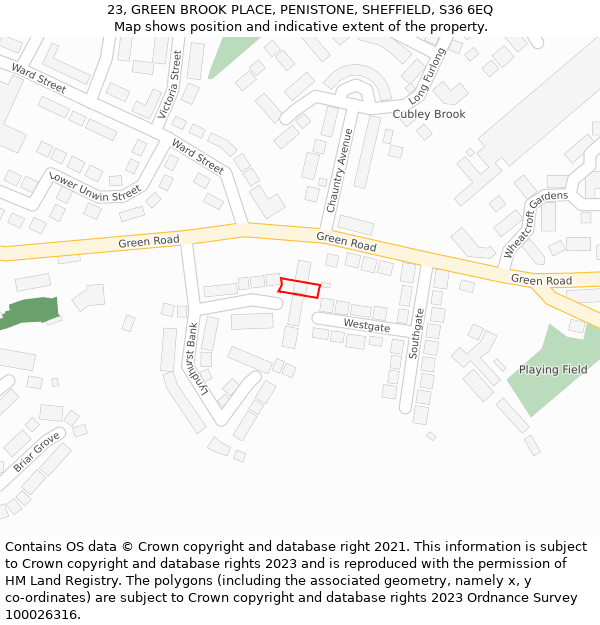 23, GREEN BROOK PLACE, PENISTONE, SHEFFIELD, S36 6EQ: Location map and indicative extent of plot